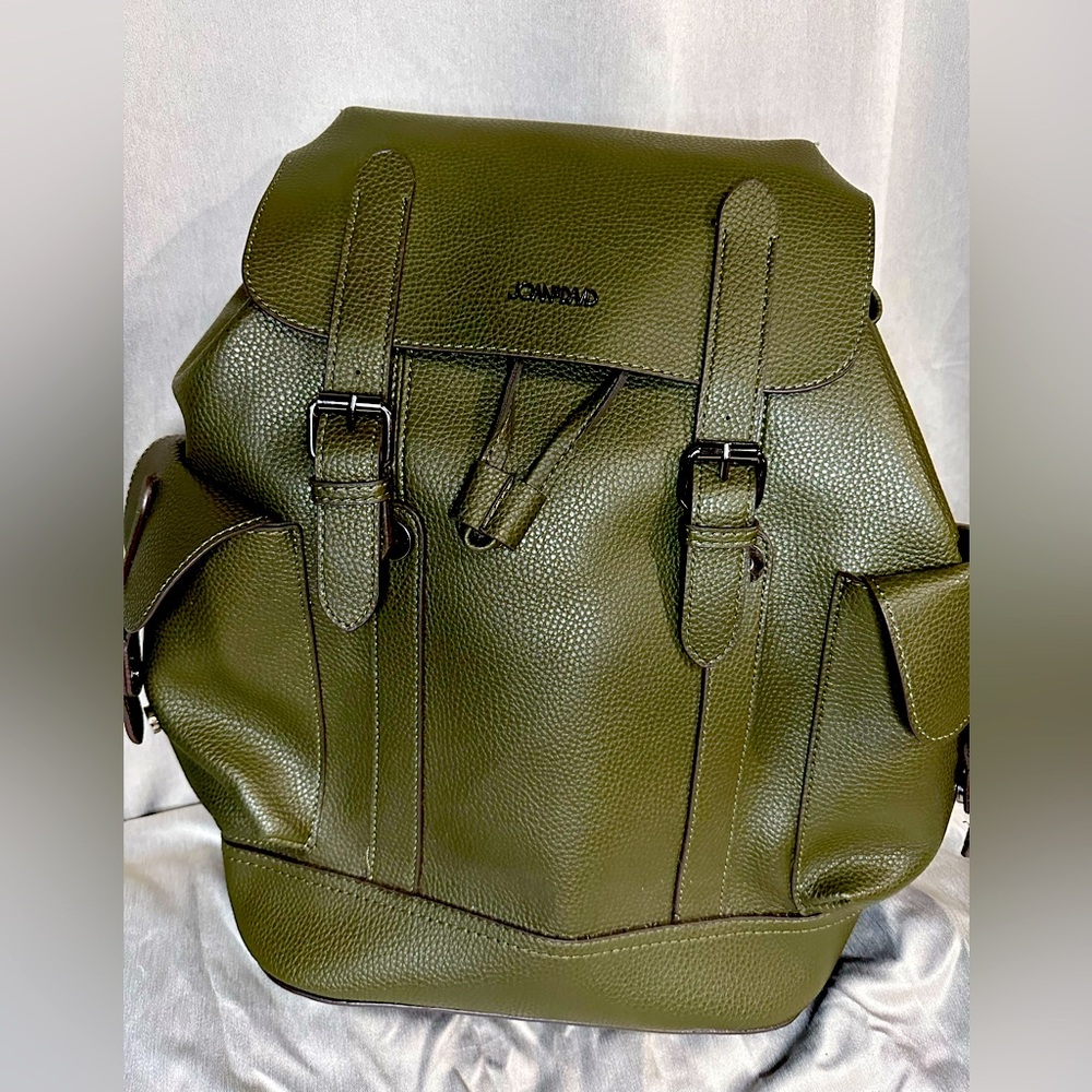 Joan and David  18" Pebble Grain Leather Backpack in Olive